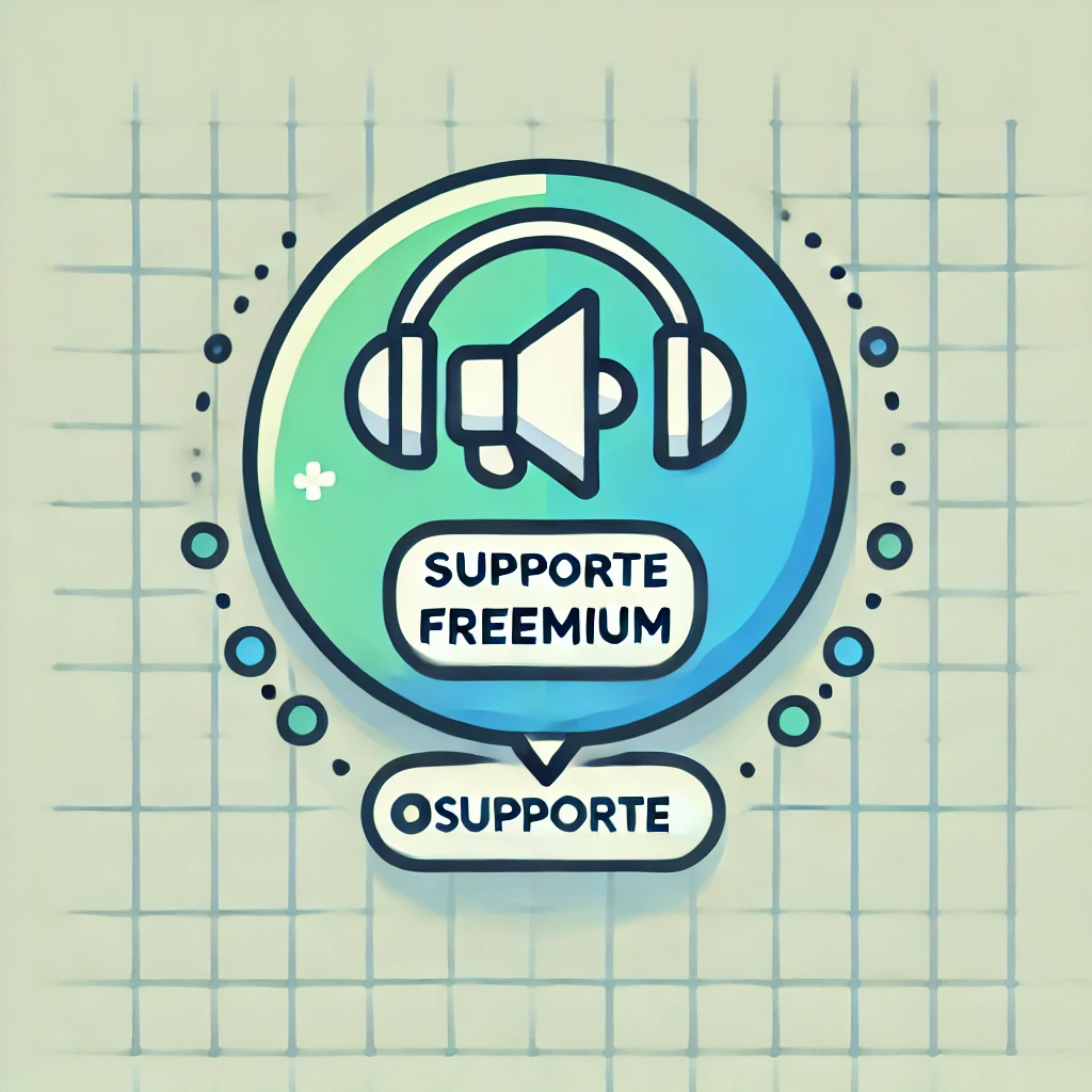 DALL·E 2025 04 04 15.58.07 Icone moderno e minimalista representando suporte freemium. Deve incluir um fone de ouvido estilizado indicando suporte junto com um simbolo ou etiq